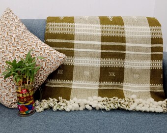 Premium Indian Wool Boho Bedding Throw Blanket Brown Woven Wool Designer Decorative Throw Handmade Handwoven Sofa Throw Cottage Room Décor
