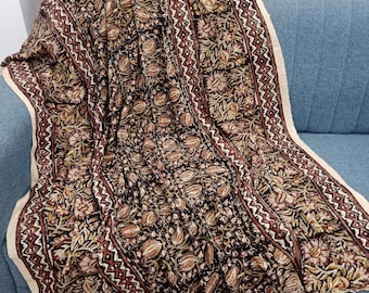Hand Block Print Cotton Throw Blanket, Boho Tassels pillows and throw beach style indor couch throw blanket