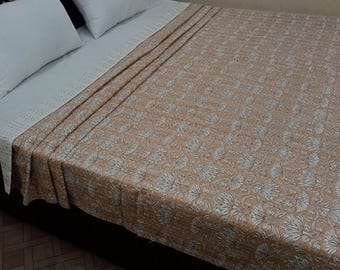 Handmade Kantha Bedcover Bedding Quilt Hand Block Floral Design Handblock Floral Print Kantha Throw Quilt Light Weight Block print quilt