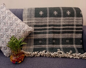 Premium Indian Wool Throw Soft Blanket Brown Woven Wool Throw Designer Decorative Throw Handmade Handwoven Throw Cottage Living Room Décor