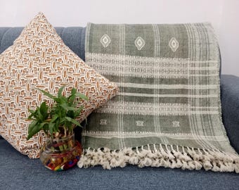 Wool Throw Blanket Handwoven Wool Throw, Designer Decorative Sofa Throw, Handmade Cottage Living Room Throw Décor throw blanket