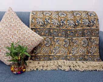 Sofa Throw Handmade Throw Handblock Print Throw Cotton Throw Blanket Sofa Room Décor Tassels Hand Loomed Lightweight Decorative throw