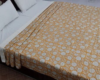 Kantha Bedcover Bedding Quilt Hand Block Floral Design Handblock Floral Print Kantha Throw Quilt Light Weight Block Print Quilted