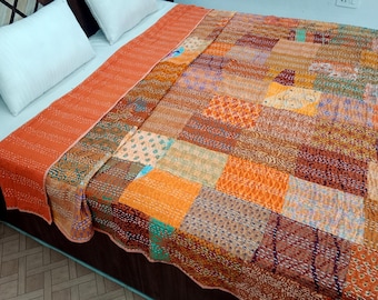 Patchwork Floral Kantha Bedding Floral Print Kantha Throw Queen Quilt Cotton Light Weight Winter Summer Vintage Blanket Bedding Bedspread