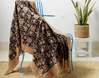 Handmade Block Print Cotton custom throw blanket, Boho Sofa Decor with Tassels