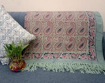 Premium Sofa Handmade Throw Hand block Print Throw Soft Boho Cotton Blanket Sofa Room Décor Tassels Hand Loomed Lightweight Decorative throw