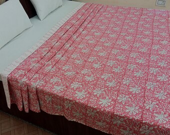 Kantha Bedcover Bedding Quilt Hand Block Floral Design Handblock Floral Print Kantha Throw Quilt Light Weight Block Print Quilted