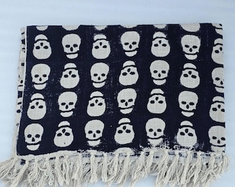 Halloween Throw Sofa Handmade Throw Hand Block Print Soft Cotton Throw Blanket Sofa Room Décor Tassels Hand Loomed Lightweight Decorati