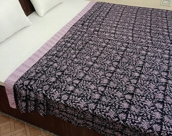 Kantha Bedcover Bedding Quilt Hand Block Floral Design Handblock Floral Print Kantha Throw Quilt Light Weight Block Print Quilted