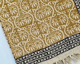 Premium Handmade Sofa Throw, Handblock Print Cotton Blanket, Lightweight Decorative Throw with Tassels, Hand Loomed for Sofa & Room Décor