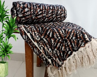 Sofa Throw Handmade Throw Handblock Print Throw Cotton Throw Blanket Sofa Room Décor Tassels Hand Loomed Lightweight Decorative throw