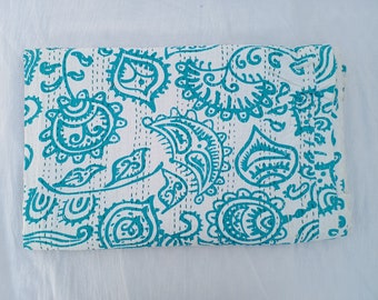 Indian Floral Kantha Bedding Hand Block Royal Print Kantha Throw Queen Quilt Vintage Cotton Light Weight Quilt Winter Blanket Bedspread