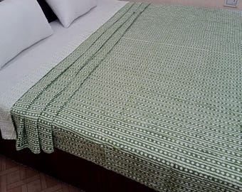 Handmade Kantha Bedcover Bedding Quilt Hand Block Floral Design Handblock Floral Print Kantha Throw Quilt Light Weight Block print quilt