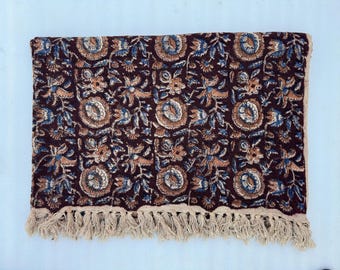Premium Handmade Sofa Throw, Handblock Print Cotton Blanket, Lightweight Decorative Throw with Tassels, Hand Loomed for Sofa & Room Décor