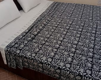 Handmade Kantha Bedcover Bedding Quilt Hand Block Floral Design Handblock Floral Print Kantha Throw Quilt Light Weight Block print quilt