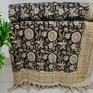 Premium Handmade Block Print Throw Soft Cotton Throw Boho Blanket Sofa Décor Tassels Hand Loomed Lightweight Decorative throw Christmas Gift