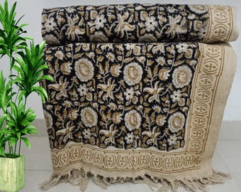 Premium Handmade Block Print Throw Soft Cotton Throw Boho Blanket Sofa Décor Tassels Hand Loomed Lightweight Decorative throw Christmas Gift