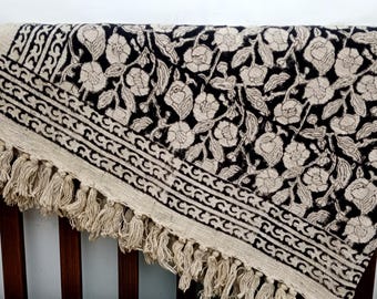 Premium Boho Sofa Handmade Throw Hand block Print Soft Cotton Throw Blanket Sofa Room Décor Tassels Hand Loomed Lightweight Decorative throw