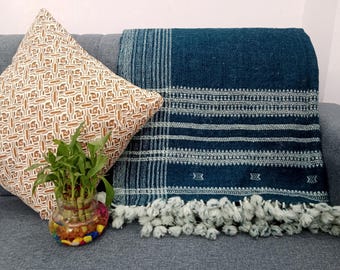 Premium Indian Wool Throw Blanket - Handwoven Brown Decorative Sofa Throw, Cottage Living Room Décor, Boho Winter Quilts, Housewarming Gifts