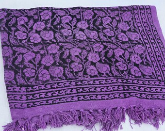 Purple Throw Blanket Handmade Tassels Sofa Throw Hand Block Print Cotton Blanket Room Décor Hand Loomed Boho Bedding throw