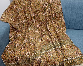 Hand Block Print Cotton Throw Blanket, Boho Tassels, Beach Style Couch Cover
