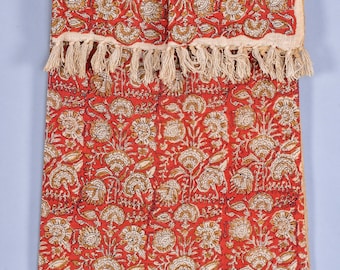 Handmade Sofa Throw block print Throw Cotton Throw Blanket Sofa Room Decor Tassels Hand Loomed Lightweight Woven Decorative Throw