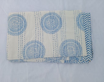Indian Kantha Quilt Queen Cotton floral quilt Kantha Bedspreads Quilt Blanket Kantha Patchwork Quilts Block Print Kantha Throw.