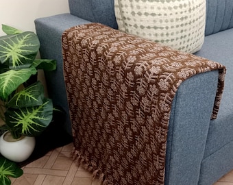 Premium Handmade Block Print Sofa Throw, Cotton Throw Blanket with Tassels, Hand Loomed Lightweight Woven Decorative Throw Sofa Room Decor