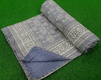 Indian Handmade Kantha Quilt Bedspread Throw Cotton Blanket Gudari Queen Bedcover And Twin Bedcover