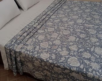 Handmade Kantha Bedcover Bedding Quilt Hand Block Floral Design Handblock Floral Print Kantha Throw Quilt Light Weight Block print quilt