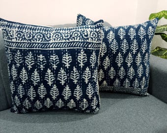 Decorative Cushion Covers Customize Size Pillows Shames Pillows Hand block Print Handmade Kantha Work Hand stitched Pillow 1 Pieces