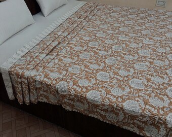 Kantha Bedcover Bedding Quilt Hand Block Floral Design Handblock Floral Print Kantha Throw Quilt Light Weight Block Print Quilted