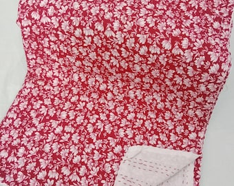 Floral Kantha Quilt, Hand Block Print, Lightweight Cotton Bedcover