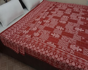 Handmade Kantha Bedcover Bedding Quilt Hand Block Floral Design Handblock Floral Print Kantha Throw Quilt Light Weight Block print quilt