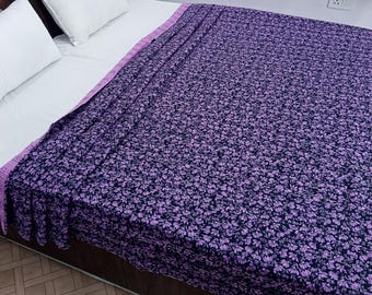 Kantha Bedcover Bedding Quilt Hand Block Floral Design Handblock Floral Print Kantha Throw Quilt Light Weight Block Print Quilted