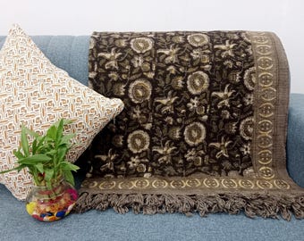 Premium Handmade Sofa Throw, Handblock Print Cotton Blanket, Lightweight Decorative Throw with Tassels, Hand Loomed for Sofa & Room Décor