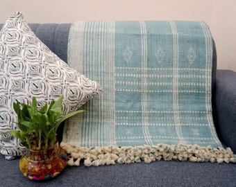 Premium Handwoven Wool Throw Blanket, Indian Brown Woven Decorative Soft Cotton Blanket for Cozy Living Room, Handmade Designer Home Décor
