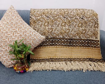 Sofa Throw Handmade Throw Handblock Print Throw Cotton Throw Blanket Sofa Room Décor Tassels Hand Loomed Lightweight Decorative throw