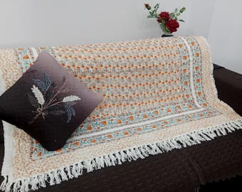 Premium Handmade Sofa Throw, Hand block Print Soft Cotton Blanket Room Décor Tassels Hand Loomed Lightweight Decorative Boho Bedding throw
