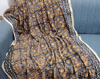 Hand Block Print Cotton Throw Blanket, Boho Tassels pillows and throw beach style indor couch throw blanket