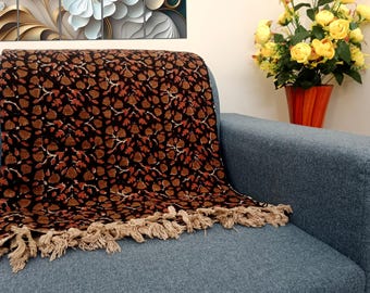 Throw Handmade Sofa Throw block print Throw Cotton Throw Blanket Sofa Room Decor Tassels Hand Loomed Lightweight Woven Decorative