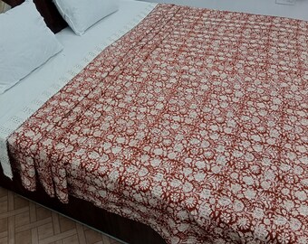 Kantha Bedcover Bedding Quilt Hand Block Floral Design Handblock Floral Print Kantha Throw Quilt Light Weight Block Print Quilted