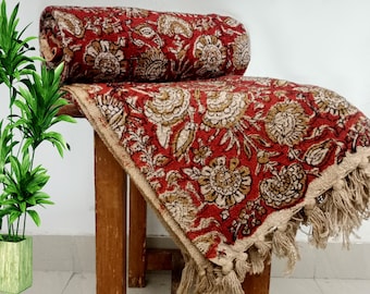 Sofa Throw Handmade Throw Handblock Print Throw Cotton Throw Blanket Sofa Room Décor Tassels Hand Loomed Lightweight Decorative throw