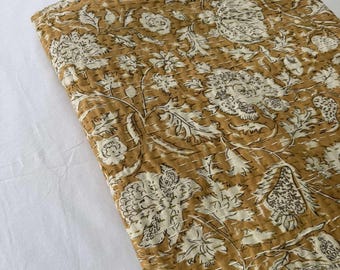 Hand Block Print Kantha Quilt: Floral Cotton Bedding Bedcover