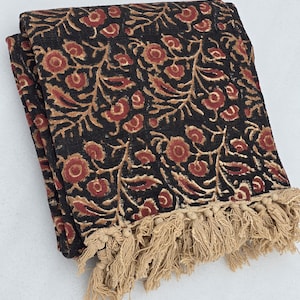 Premium Handmade Sofa Throw Hand Block Print Soft Cotton Boho Throw Blanket Sofa Room Décor Tassels Hand Loomed Lightweight Decorative throw