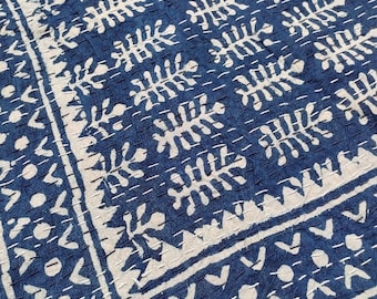 blue kantha quilt,indian kantha quilt,indian quilt,kantha quilt,kantha quilt blue,kantha quilt queen,king size quilt,navy kantha quilt
