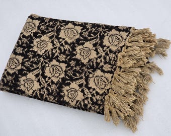 Premium Handmade Cotton Sofa Throw, Hand Block Print Blanket with Tassels, Lightweight Decorative Throw, Hand Loomed for Room Décor & Sofa