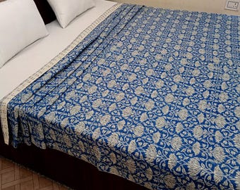 Kantha Bedcover Bedding Quilt Hand Block Floral Design Handblock Floral Print Kantha Throw Quilt Light Weight Block Print Quilted