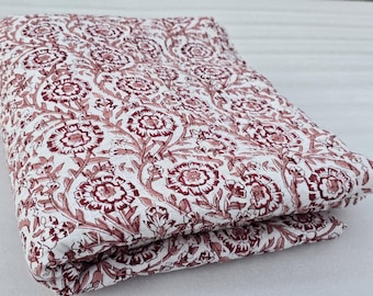 Premium Handmade Kantha Bedcover, Hand Block Floral Print Quilt Lightweight Kantha Throw, Pure Cotton Bedcover, Housewarming Gift