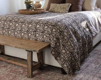 Black floral block print kantha quilt Bedding Quilt, Hand Block Vintage Design Floral Print black decorative sheets black kantha king quilt